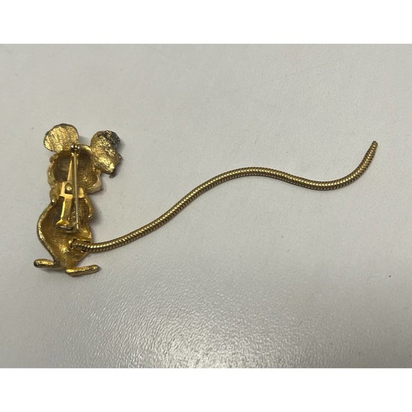 Vintage 1980's Mouse Pin Gold Green Orange Moveable Tail - Picture 3 of 3